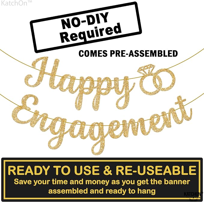 KatchOn Glitter Happy Engagement Banner 10 Ft, Engagement Party Decorations | - Image 2