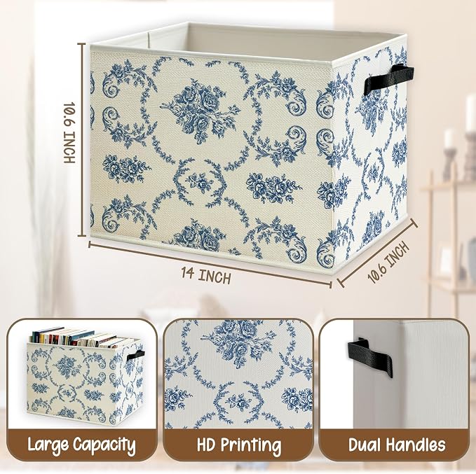 Blue Floral Foldable Storage Bins Box - Image 5