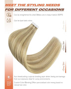 Sunny Hair Tape in Hair Extensions Real Human Hair Invisible Remy Hair Extensions Tape ins for Women Golden Blonde Highlight Medium Blonde 24 inch 20Pcs 50G