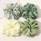 Scrunchies Hair Ties for Women - Big Silk Satin Scrunchie Exra Large Jumbo Gaint Oversized Cute Chiffon Scrunchy for Curl Thick Hair Green Ligas Para el Cabello De Mujer Decorations Gift for Girls