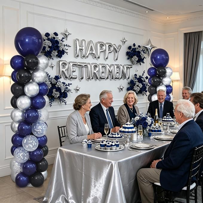 Navy Blue Black and Silver Balloon Column Stand Kit Set of 2 - Image 8