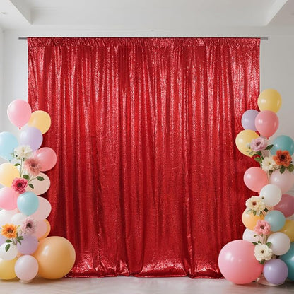 SquarePie 8x10ft Red Sequin Backdrop, High Density Non-Transparent Glitter by SquarePie