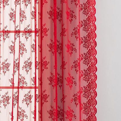 Kotile Red Sheer Curtains for Living Room Rustic Floral 52x96 Inch 2 Panels | - Image 4