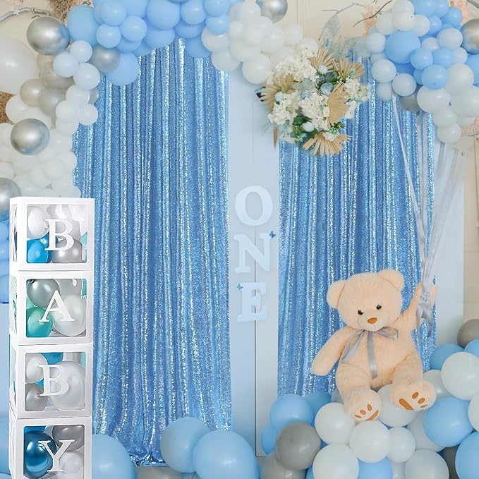 Baby Blue Sequin Backdrop Curtains, 2 Panels 4FTx8FT Blue Curtain Backdrop - Image 5