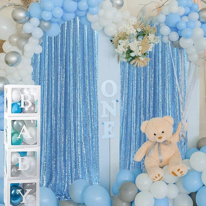 Baby Blue Sequin Backdrop Curtains, 2 Panels 4FTx8FT Blue Curtain Backdrop - Image 5