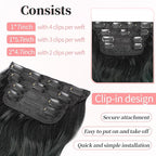KooKaStyle Clip in Synthetic Hair Extensions Long Wavy 4PCS Thick HairpiecesBlack to Green Ombre Fiber Double Weft Natural Hair Extensions 24 Inch for Women