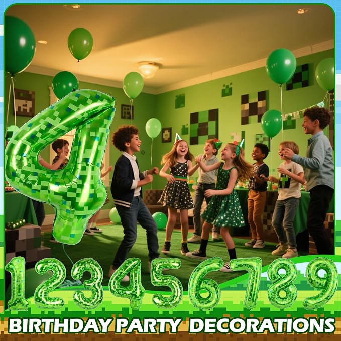 40 Inch Giant Green Pixel Miner Theme Number Balloons 40 Inch Foil Party - Image 6
