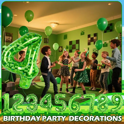 40 Inch Giant Green Pixel Miner Theme Number Balloons 40 Inch Foil Party - Image 6