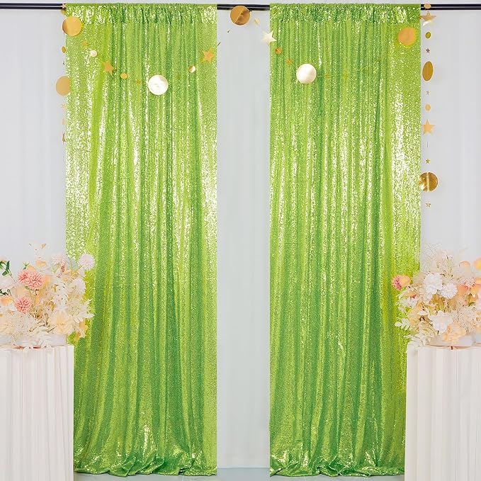 ShinyBeauty Sequin Backdrop Green 2FTx8FT 2 Pieces Olive Green Backdrop Panels - Image 7