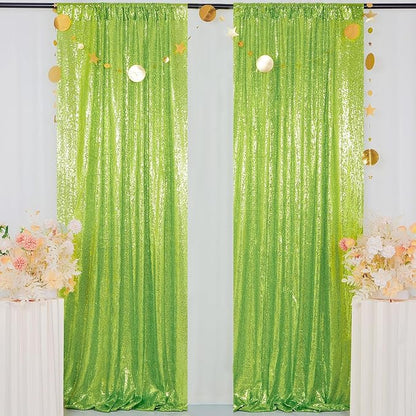 ShinyBeauty Sequin Backdrop Green 2FTx8FT 2 Pieces Olive Green Backdrop Panels - Image 7