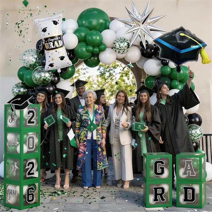 Congratulations Graduation Decor Class of 2026 Green and Black Balloons Arch kit - Image 7