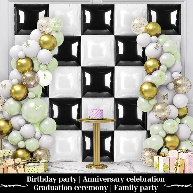 Black and White Square Foil Balloons 25 Pcs Metallic Black and White Balloons - Image 5