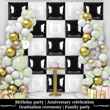 Black and White Square Foil Balloons 25 Pcs Metallic Black and White Balloons - Image 5