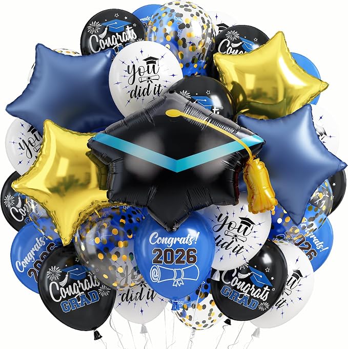 Graduation Balloons for Class of 2026 Decorations Royal Blue Black Gold Silver by Isndare