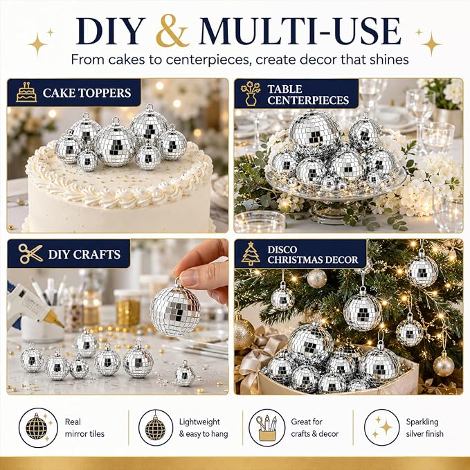 Youdepot 54PCS Mini Silver Disco Balls Hanging Disco Ball Ornaments | - Image 6