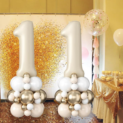 40 Inch Cream Number 1 Balloon for 1st Birthday Decorations Beige White Sand - Image 4