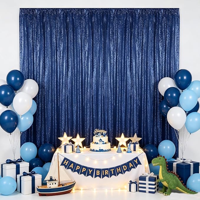 Hahuho Navy Sequin Backdrop Curtain, Party Decoration（2 Panels, 4FT x 8FT - Image 7
