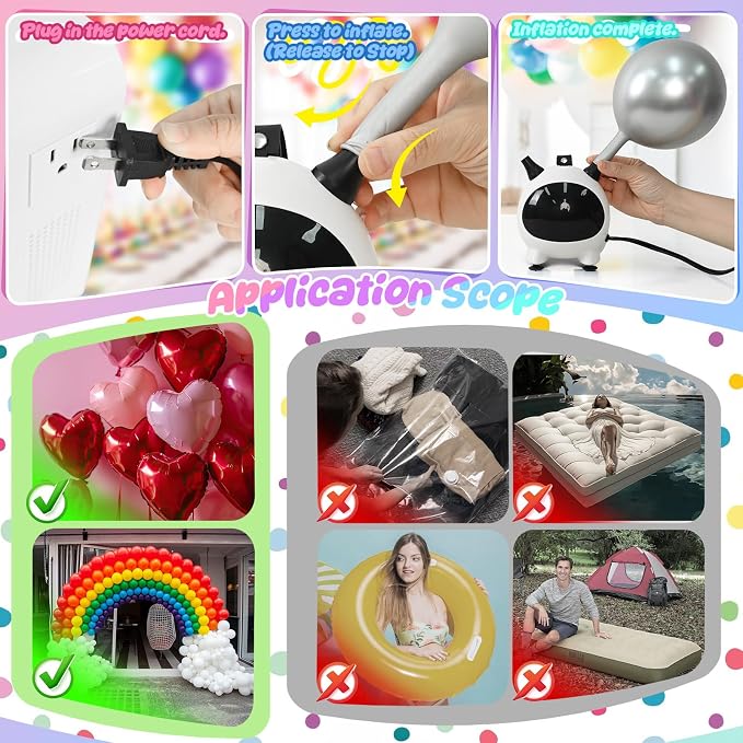 Balloon Pump Electric, Portable Balloons Inflator Air Pump Dual Nozzle - Image 6
