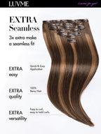 LUVME Straight Seamless 110g 7Pcs Clip in Hair Extensions Full Max with 22inch Remy Human Hair Extensions, Highlight Color 100% Real Soft