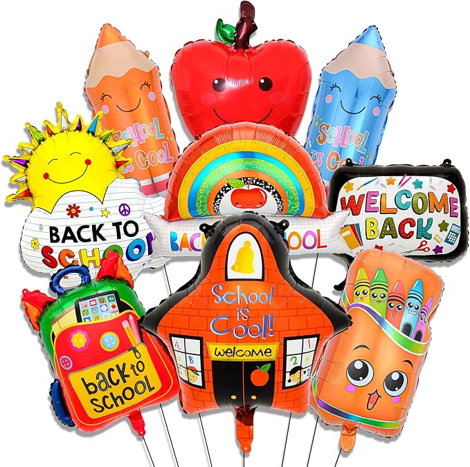 9 Pcs Back to School Balloons, Rainbow Balloon, Colorful Schoolbag Pencil Foil by Decmied