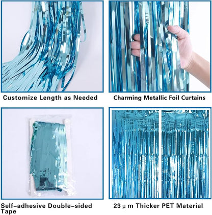 2 Pack Lake Blue Foil Fringe Curtains Tinsel Backdrop, 3.2Ft x 8.2Ft Metallic - Image 4