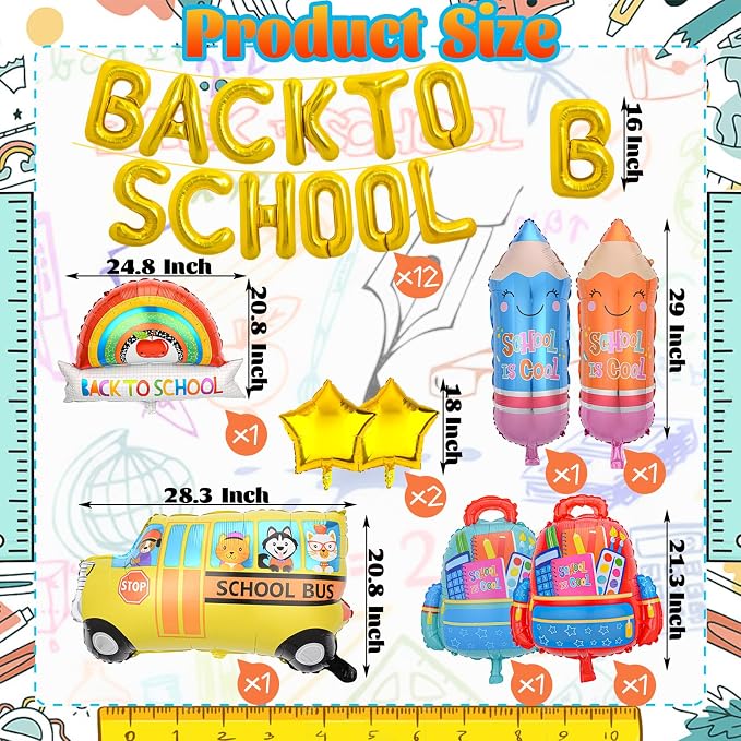 20 Pcs Back to School Balloons, School Bus Balloon, Colorful Schoolbag Pencil - Image 2