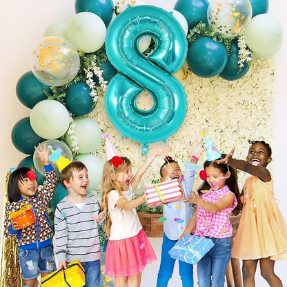 Teal Blue Number 8 Balloon, 40 Inch Big Large Foil Helium Number Balloons - Image 4