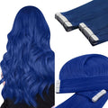 YoungSee Tape in Hair Extensions Real Human Hair Blue Invisible Tape in Human Hair Extensions Blue 18 Inch Seamless Tapes Hair-Extensions Colored 10pcs 25g Prom Night Hair Extension