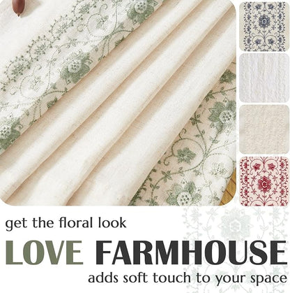 jinchan Floral Linen Curtains Embroidered Back Tab 50x84in 2 Panels Sage | - Image 5