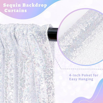 Laser Silver Sequin Curtains Backdrop 6 Pcs 2FTx8FT Shiny Shimmer Fabric | - Image 4
