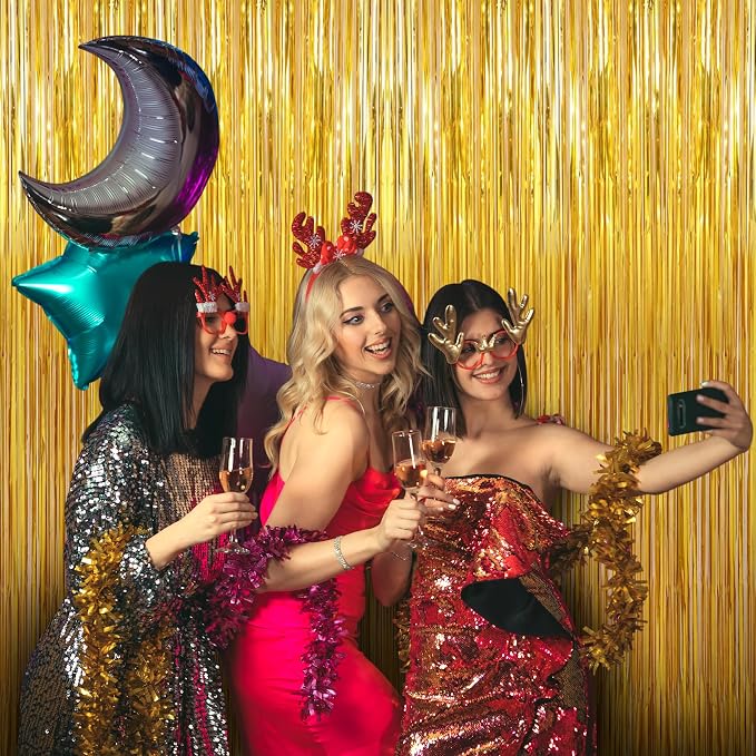 Birthday Party Decorations: 3 Pack 3.3 x 9.9 ft Gold Foil Fringe Curtains Party - Image 5