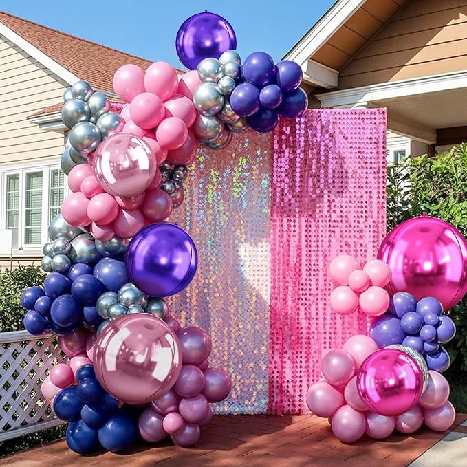 10Pcs Pink and Purple Round Foil Balloons, Metallic Hot Pink Purple Foil Baloon - Image 8