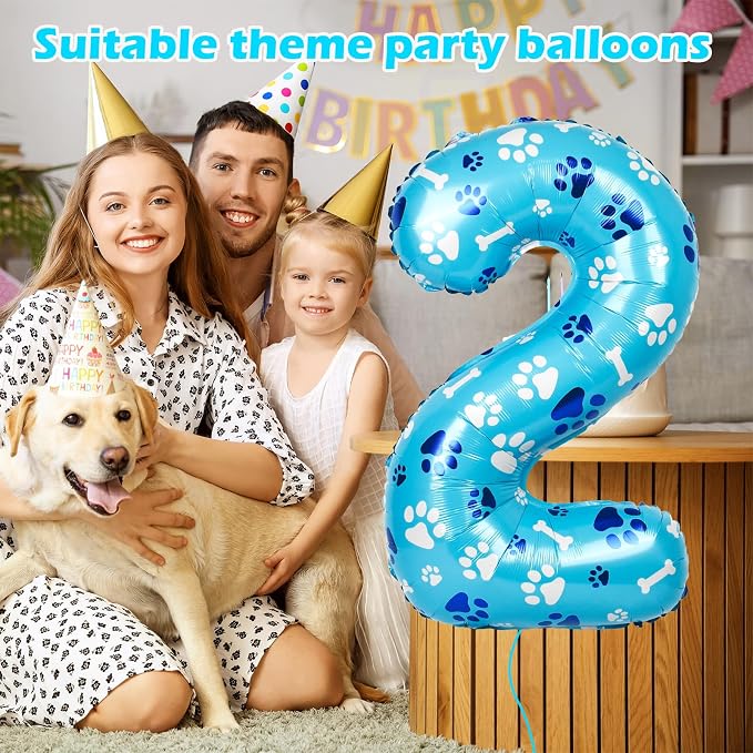 40 Inch Blue Dog Paw Birthday Balloons, Number 2 Balloons - Image 3