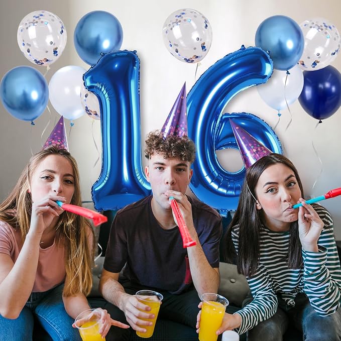 16 Balloon Number Blue, Big Number 16 Balloon Pastel Navy Dark Blue - Image 3