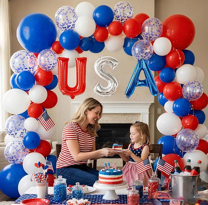 107 Pcs Red White and Blue Balloon Arch Kit, 16-Inch USA Foil Letters and - Image 3
