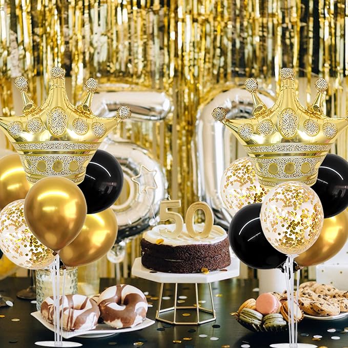 TONIFUL Table Centerpiece Balloons Stand Kit Include Black Gold Latex Confetti - Image 4