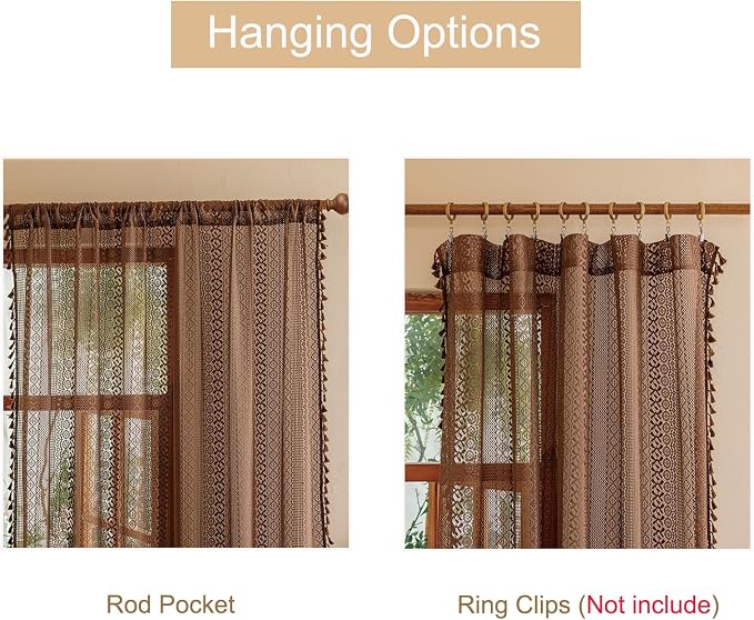 Sutuo Home Dark Coffee Boho Curtains 84 inches Long - Image 4