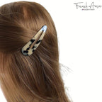 French Amie Clic Clac Large Handmade Celluloid Acetate Set of 2 Snap Hair Clips No Slip Side Slide-in Barrette for Women and Girls (White Tokyo)