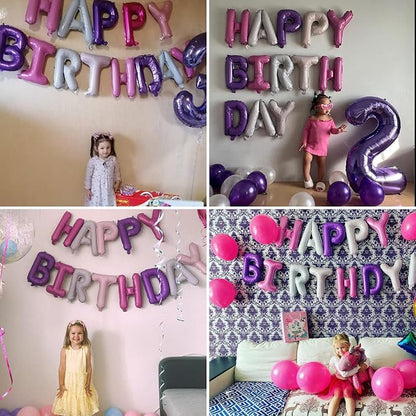 Purple Pink Happy Birthday Balloon Banner, 16 Inch Foil Mylar Happy Birthday - Image 7