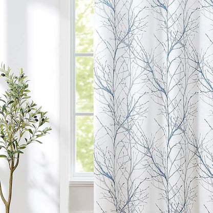 FMFUNCTEX Linen Blue White Semi Sheer Patio Curtains 84 Inch Long 1 Panel | - Image 5