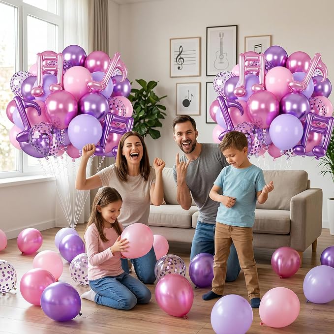 Pink and Purple Balloons, Music Note Balloon Foil, 12 Inch Metallic Pastel - Image 4