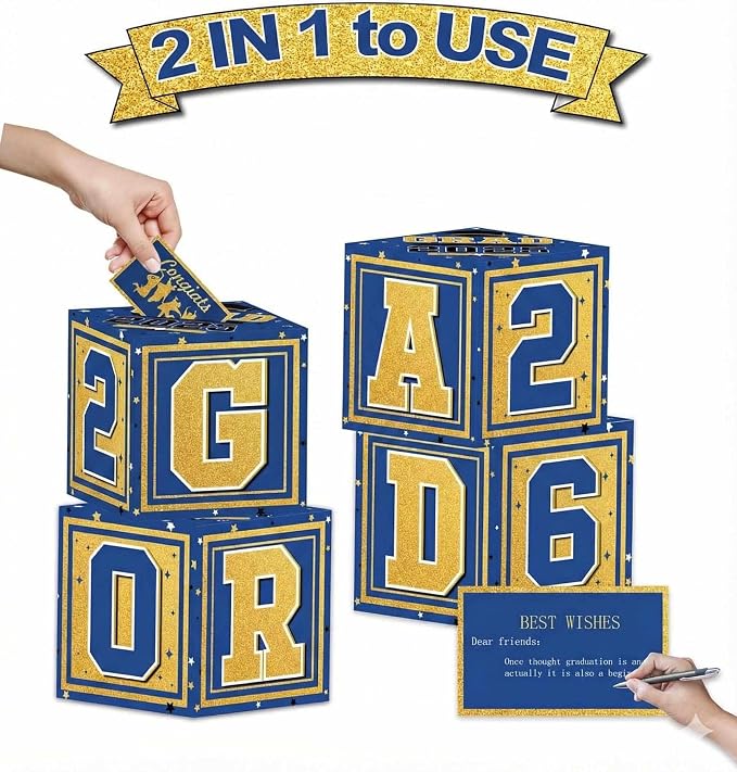 Graduation Decorations 2026 Navy Blue and Gold Balloon Boxes, Class of 2026 - Image 4