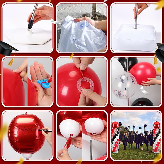 2 Sets Red Black and White Balloon Column Stand Kit, Adjustable Floor Balloon - Image 5
