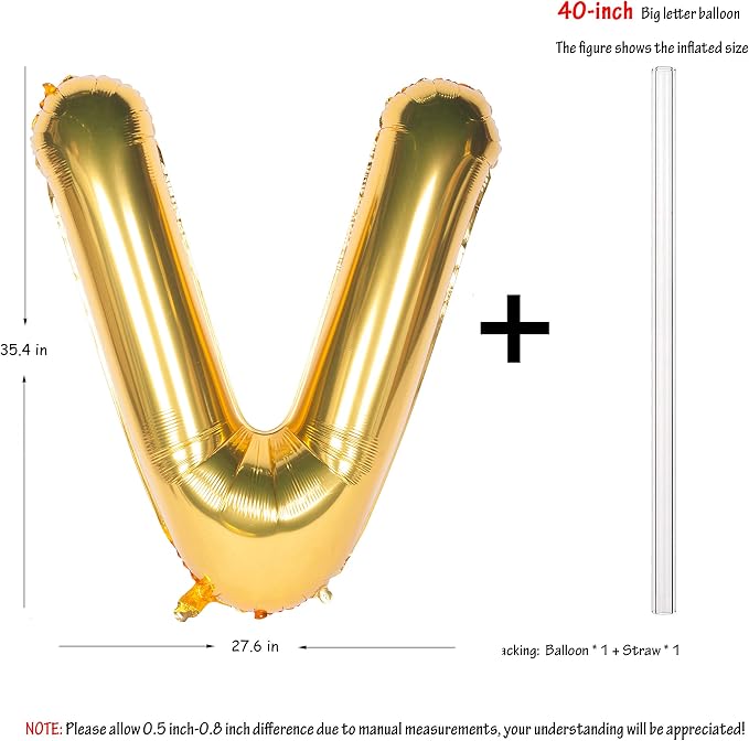 Letter Balloons 40 Inch Giant Jumbo Helium Foil Mylar Gold V | - Image 2