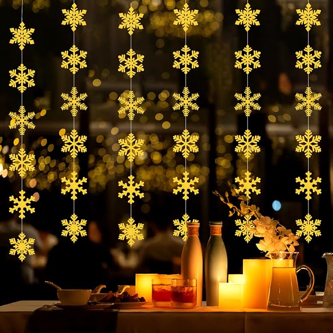 Gold Snowflake-Snow Christmas Party-Decorations Garland - Image 4