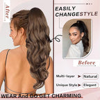 Ponytail Extension, Drawstring Ponytail Extension for Women 26 Inch Long Wavy Light Brown Pony Tails Hair Extensions Synthetic Clip in Ponytail Hairpiece for Women
