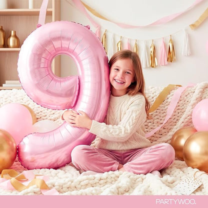 PartyWoo Number Balloons 40 Inch Pink Number 9 Kit 25pcs - Image 3
