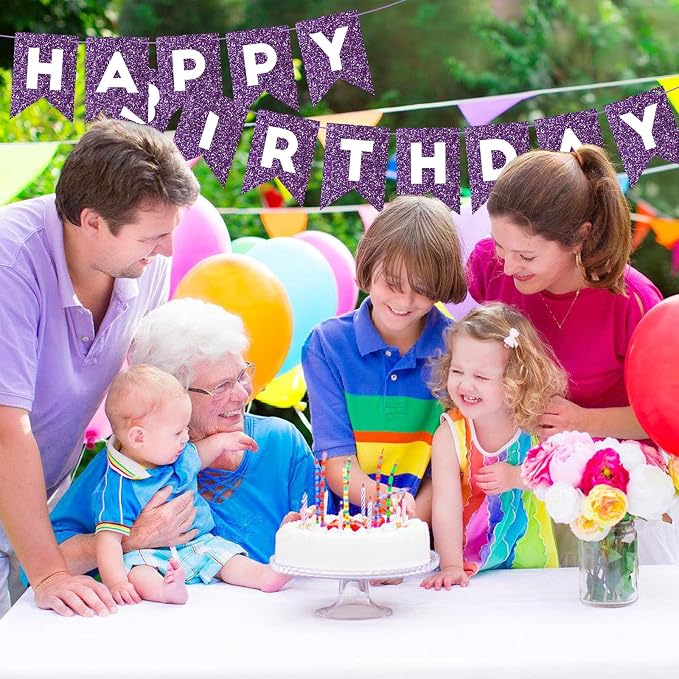 Hooqict Purple Happy Birthday Banner Garland Sign - Image 6