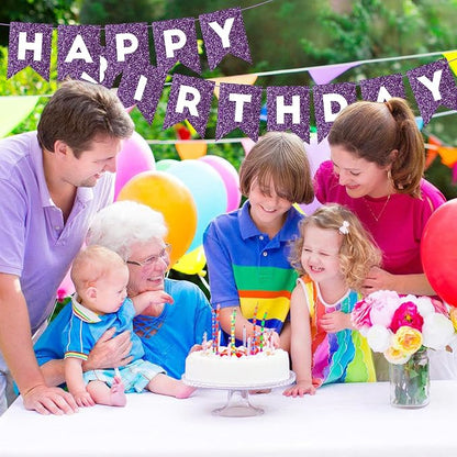 Hooqict Purple Happy Birthday Banner Garland Sign - Image 6