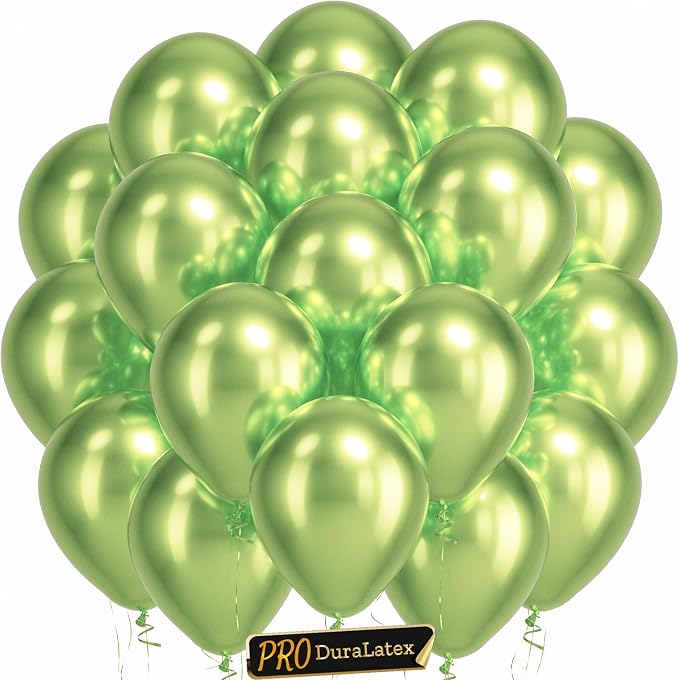 Pro Duralatex Metallic Green Extra-Thick Balloons 120 Pack 10 inch | Metallic by Bezente